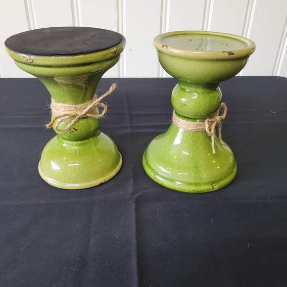 Green Distresses Candle Stick Holders 2 pc. Set - Picture 8 of 11